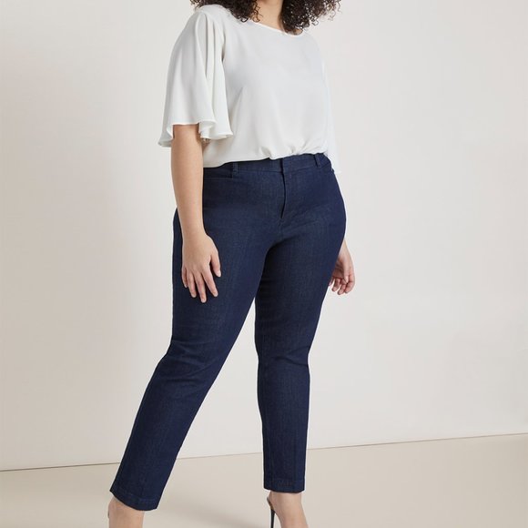 Eloquii Regular Fit Denim Kady Pant Dark Wash - Picture 1 of 9